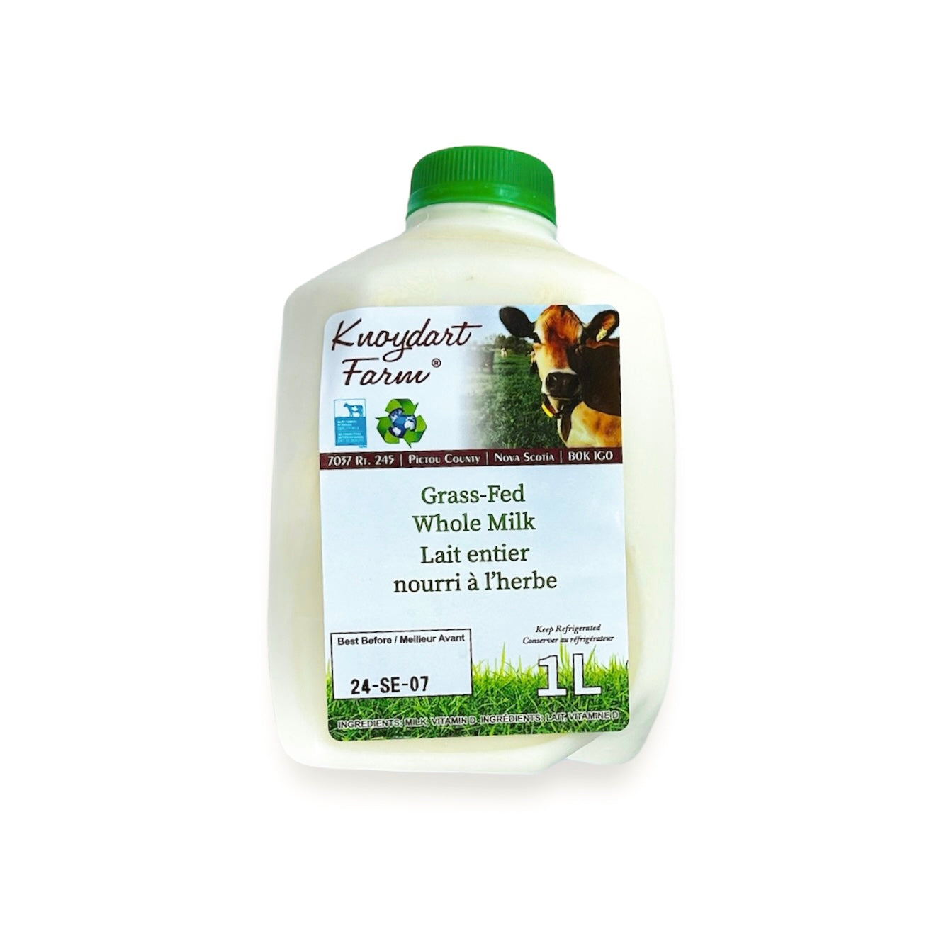 1 litre bottle of Knoydart Grass-fed whole milk